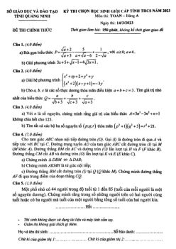 Đề học sinh giỏi cấp tỉnh Toán THCS năm 2022 – 2023 sở GD&ĐT Quảng Ninh