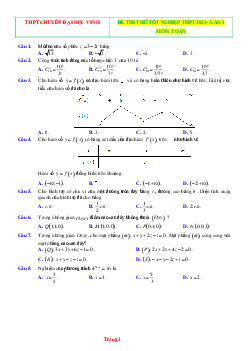 Đề thi thử 2023 môn Toán THPT chuyên Đại học Vinh lần 1 (có lời giải chi tiết)