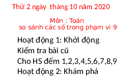 Giáo án điện tử Toán học 1 bài 13 Vì sự bình đẳng: So sánh các số trong phạm vi 9