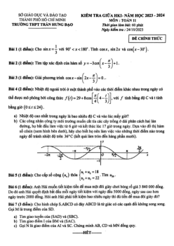 Đề giữa HKI Toán 11 năm 2023 – 2024 trường THPT Trần Hưng Đạo – TP HCM