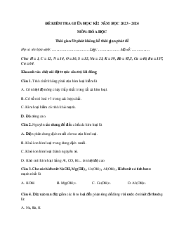 Đề thi giữa học kì 2 môn Hóa học lớp 12 năm 2023 - 2024