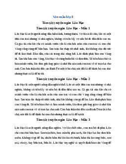 Văn mẫu lớp 8: Tóm tắt truyện Lão Hạc của Nam Cao (Sơ đồ tư duy + 23 mẫu) Ngữ Văn 8 | Cánh diều