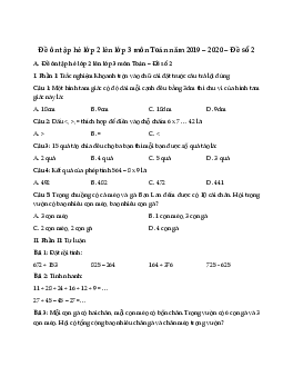 Đề ôn tập hè lớp 2 lên lớp 3 môn Toán năm 2019 - 2020 - Đề số 2