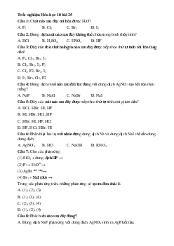 Trắc nghiệm Hóa học 10 bài 25: Flo - Brom - Iot