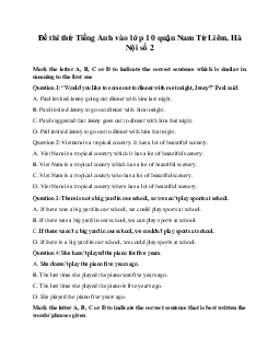 Đề thi thử Tiếng Anh vào lớp 10 quận Nam Từ Liêm, Hà Nội số 2 năm 2023