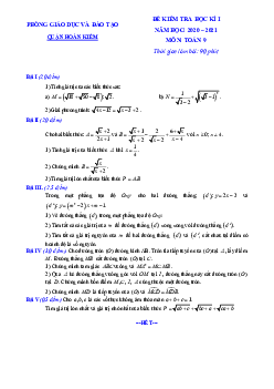 Đề thi học kì 1 Toán 9 năm 2020 – 2021 phòng GD&ĐT Hoàn Kiếm – Hà Nội