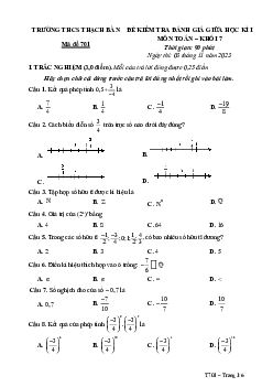 Đề giữa kì 1 Toán 7 năm 2023 – 2024 trường THCS Thạch Bàn – Hà Nội