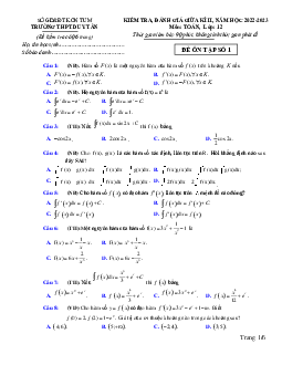 Đề ôn tập giữa kì 2 Toán 12 năm 2022 – 2023 trường THPT Duy Tân – Kon Tum