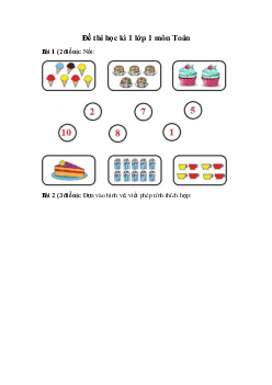 ĐỀ KIỂM TRA CUỐI HỌC KÌ 1 lớp 1 môn Toán - NĂM HỌC 2023-2024 | Đề 7 | Cánh diều