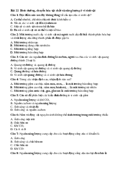 Trắc nghiệm Sinh học 10 bài 22: Dinh dưỡng, chuyển hóa vật chất và năng lượng ở vi sinh vật