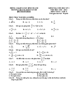Bộ đề tham khảo cuối kỳ 1 Toán 8 năm 2023 – 2024 phòng GD&ĐT Bình Thạnh – TP HCM