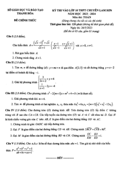 Đề thi vào 10 môn Toán (chung) năm 2023 – 2024 trường chuyên Lam Sơn – Thanh Hóa