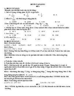 20 Đề thi học kì 2 môn Toán lớp 5