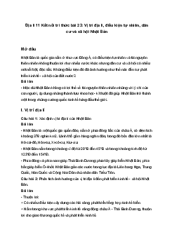Địa lí 11 Kết nối tri thức bài 23: Vị trí địa lí, điều kiện tự nhiên, dân cư và xã hội Nhật Bản