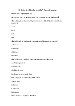 Đề thi học kì 1 môn Khoa học tự nhiên lớp 7 | Chân trời sáng tạo