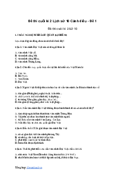 Giải đề thi học kì 2 môn Lịch sử 10 năm 2022 - 2023 sách Cánh diều | Đề 2