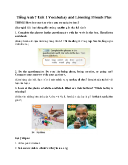 Tiếng Anh 7 Unit 1 Vocabulary and Listening Friends Plus