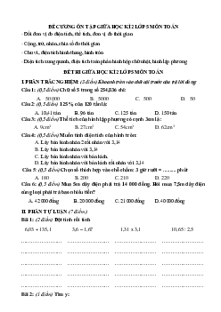 Đề cương ôn tập giữa học kì 2 lớp 5 môn Toán Số 2