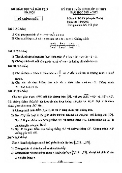 Đề tuyển sinh lớp 10 môn Toán (chuyên Toán) năm 2021 – 2022 sở GD&ĐT Hà Nội