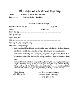 Mẫu nhận xét của đơn vị thực tập