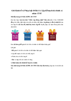 Giải Kinh tế và Pháp luật 10 Bài 11: Lập kế hoạch tài chính cá nhân CTST