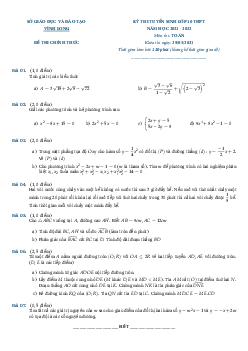 Đề tuyển sinh lớp 10 THPT môn Toán năm 2021 – 2022 sở GD&ĐT Vĩnh Long