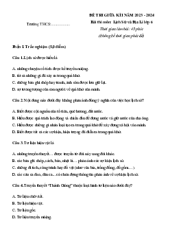 Đề thi giữa học kì 1 môn Lịch sử - Địa lí 6 năm 2023 - 2024 sách Cánh diều | Đề 2