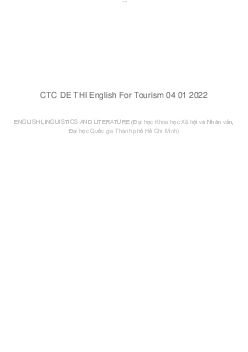 CTC DE THI English For Tourism 04 01 2022 | ENGLISH LINGUISTICS AND LITERATURE (K40) | Đại học Khoa học Xã hội và Nhân văn, Đại học Quốc gia Thành phố HCM