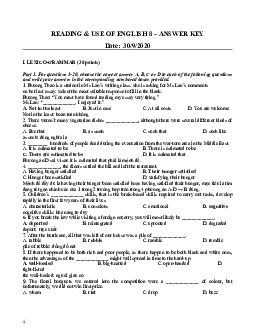 Reading & Use Of English 8 for gifted students with answer key Date 30-9-2020