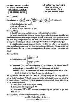 Đề học kỳ 2 Toán 9 năm 2022 – 2023 trường THPT chuyên Hà Nội – Amsterdam