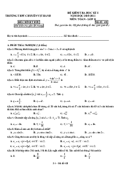 Đề học kỳ 1 Toán 11 năm 2020 – 2021 trường THPT chuyên Vị Thanh – Hậu Giang