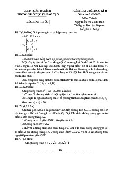 Đề cuối học kì 2 Toán 9 năm 2022 – 2023 phòng GD&ĐT Ba Đình – Hà Nội