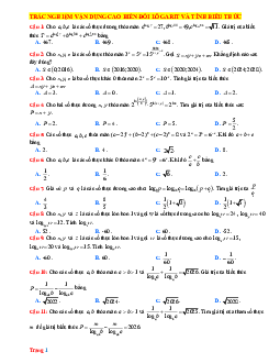 Trắc nghiệm vận dụng cao biến đổi lôgarit và tính biểu thức