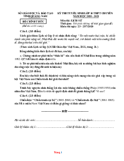 Đề thi vào 10 Chuyên Sử Sở GD Quảng Nam năm học 2020-2021 (có đáp án)