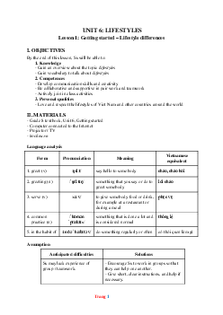 Giáo án Tiếng Anh 8 Global success unit 6 Lifestyles