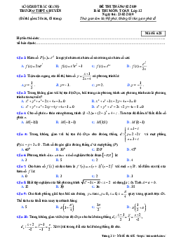 Đề thi tháng 2/2019 môn Toán 12 trường THPT chuyên Bắc Giang