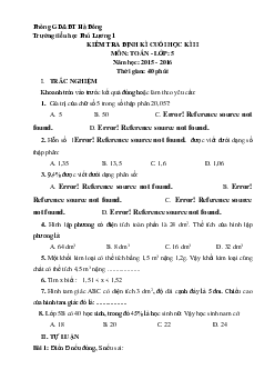 Đề thi học kì 2 môn Toán lớp 5 trường tiểu học Phú Lương 1, Hà Nội năm 2015 - 2016
