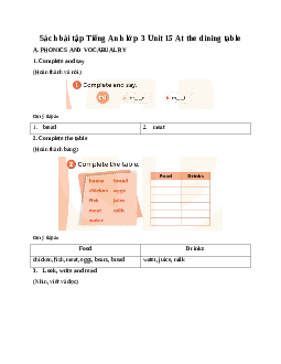 Sách bài tập Tiếng Anh lớp 3  Global Success Unit 15 At the dining table
