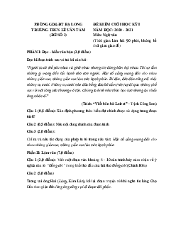 Đề thi học kì 1 Văn 9 Trường THCS Lê Văn Tám, Hạ Long năm 2020 - 2021 (đề số 2)