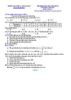 Đề kiểm tra giữa học kì 2 Toán 7 năm 2016 – 2017 phòng GD&ĐT Hà Đông – Hà Nội