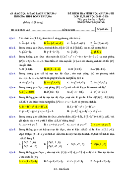Đề kiểm tra Hình học 12 chương 3 năm 2019 – 2020 trường Đoàn Thượng – Hải Dương