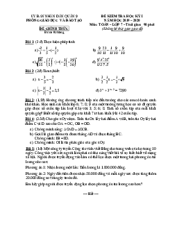 Đề thi học kỳ 1 Toán 7 năm 2019 – 2020 phòng GD&ĐT Quận 9 – TP HCM