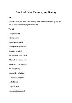 Giải Tiếng Anh 7 Unit 4: Vocabulary and Listening | Friends Plus