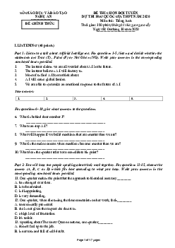Đề thi chọn đội tuyển dự thi HSG quốc gia THPT năm 2020 tỉnh Nghệ An môn Tiếng Anh