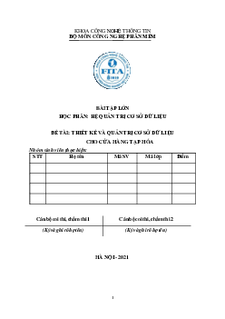 Bài tập lớn - Thiết kế và quản trị cơ sở dữ liệu cho cửa hàng tạp hóa | Học viện Nông nghiệp Việt Nam