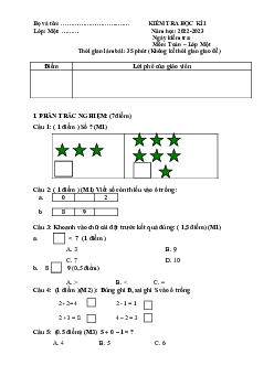 Đề thi học kì 1 lớp 1 môn Toán sách Cánh Diều năm 2022 - 2023 - Đề 5