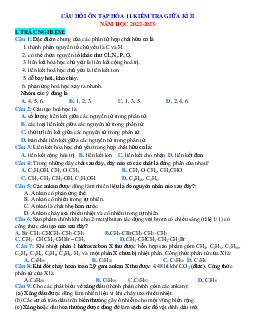 Câu hỏi ôn tập Hóa 11 giữa học kỳ 2 năm học 2022-2023