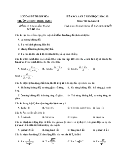 Đề thi thử THPT Quốc gia 2021 môn Vật Lí trường THPT Triệu Sơn 4 lần 2 (có đáp án)