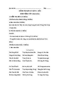 Đề thi học kì 1 lớp 3 môn Tiếng Việt sách Cánh diều - Đề 3