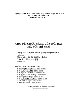 Seminar-giải-phẫu - Bài viết phân tích về chức năng của hồi hải mã đối với trí nhớ ngắn hạn | Giải phẫu và sinh lý hoạt động thần kinh cấp cao | Đại học Khoa học Xã hội và Nhân văn, Đại học Quốc gia Thành phố HCM